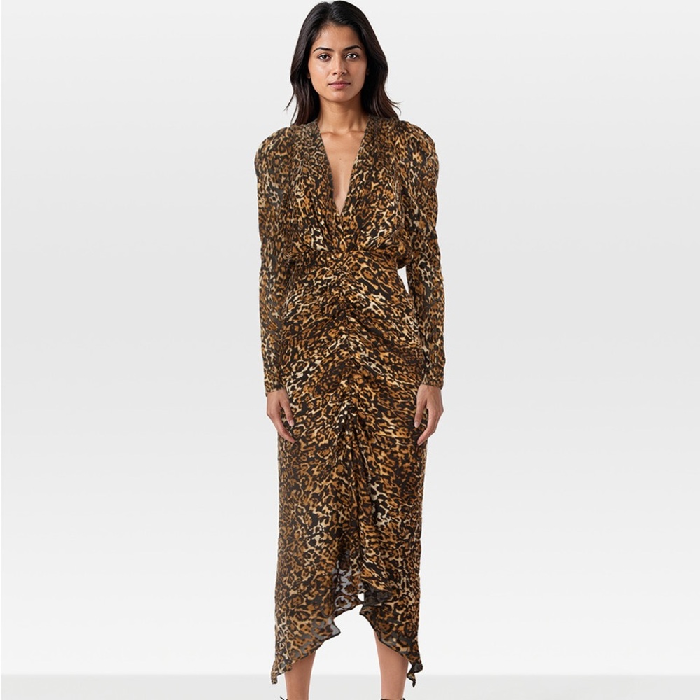 Ronny Kobo Leopard Long Sleeve Dress - Sz M